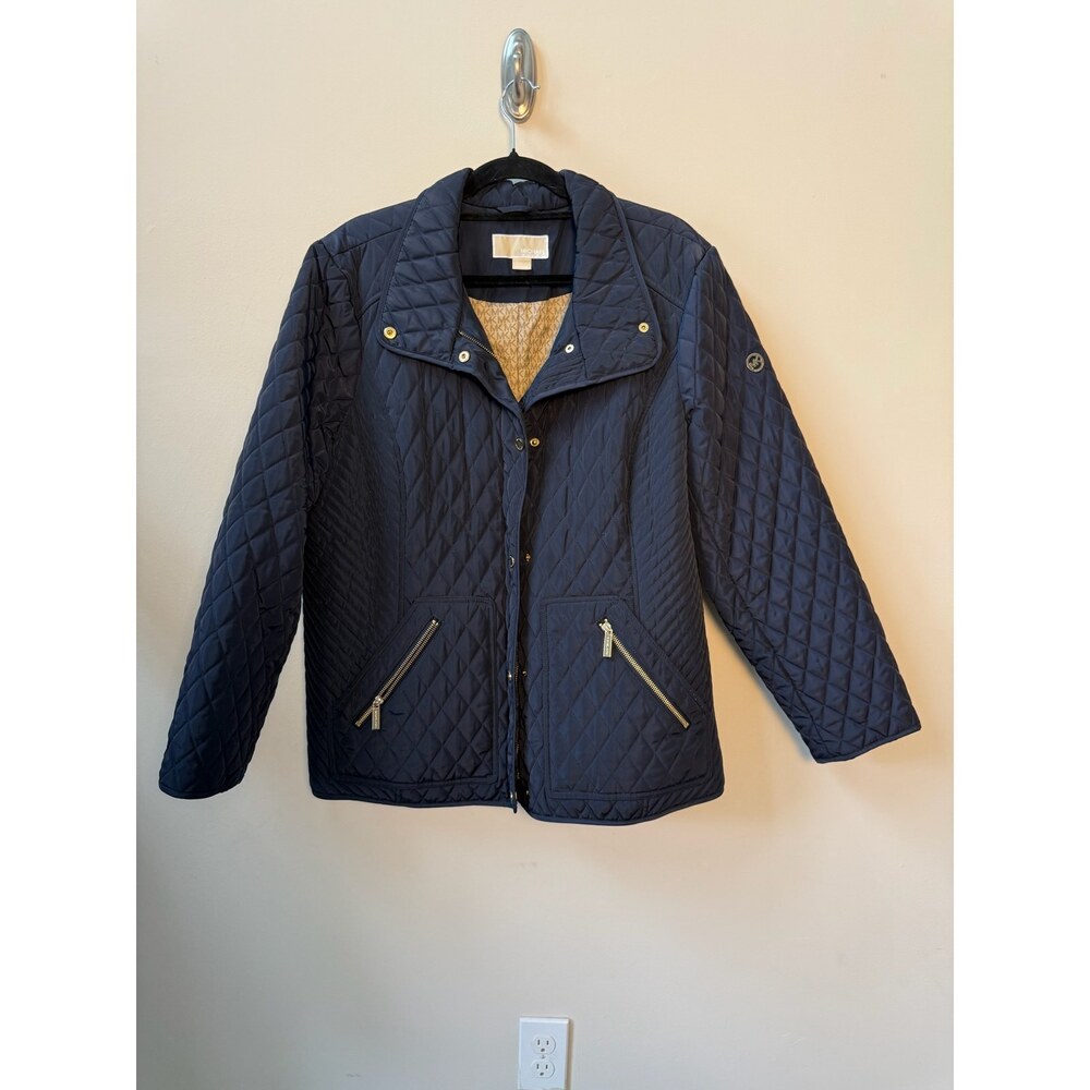 Michael Kors Navy Quilted Zip Jacket